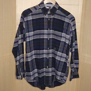 Tommy Hilfiger Mens Blue Plaid Long Sleeve Button Down Medium